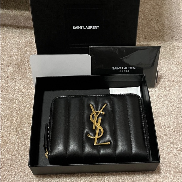 Saint Laurent Handbags - Saint Laurent Black Vicky Wallet with Gold Logo